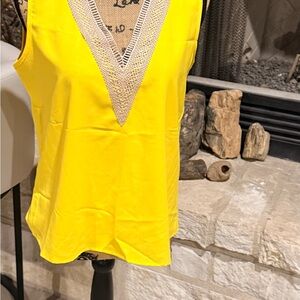 Source Unknown Vivid Yellow Tank with Patterned V-Neck
